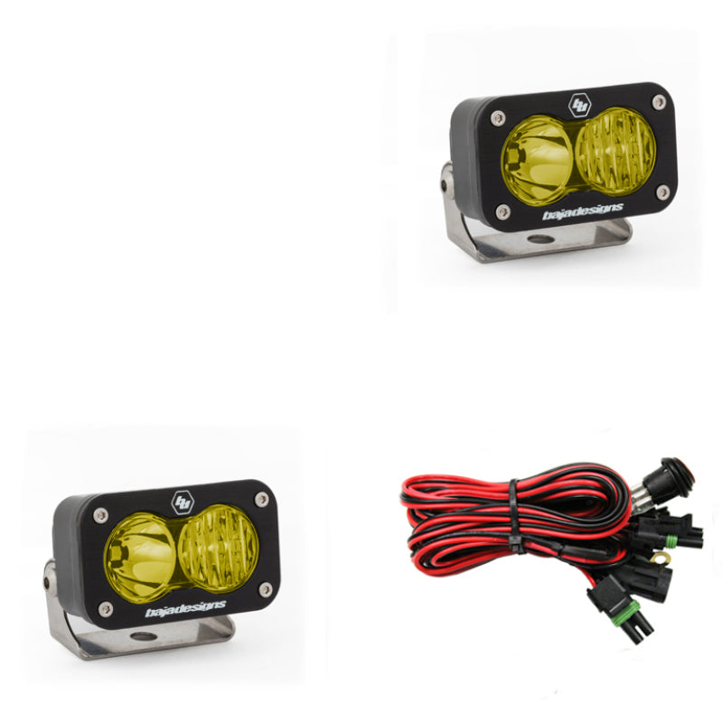 S2 Sport Black LED Auxiliary Light Pod Pair - Universal - Light Pattern: Driving/Combo - Amber